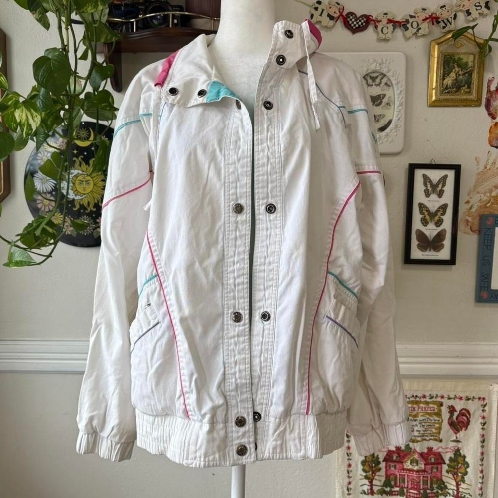 Vintage NY Girl 80s‎ Size LG Windbreaker Ski Zip Up Jacket Retro White